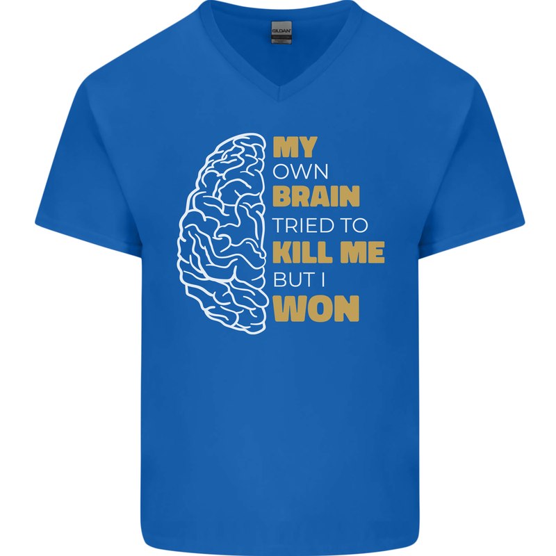Brain Cancer Aneurysm Awareness Mens V-Neck Cotton T-Shirt Royal Blue