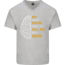 Brain Cancer Aneurysm Awareness Mens V-Neck Cotton T-Shirt Sports Grey
