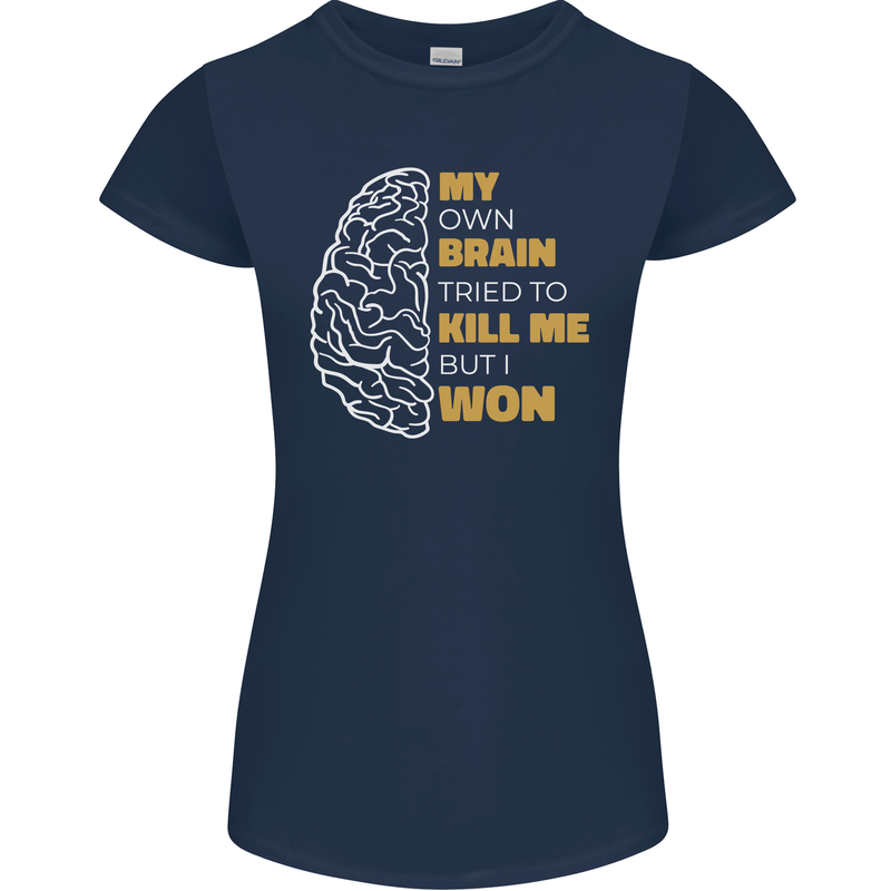 Brain Cancer Aneurysm Awareness Womens Petite Cut T-Shirt Navy Blue