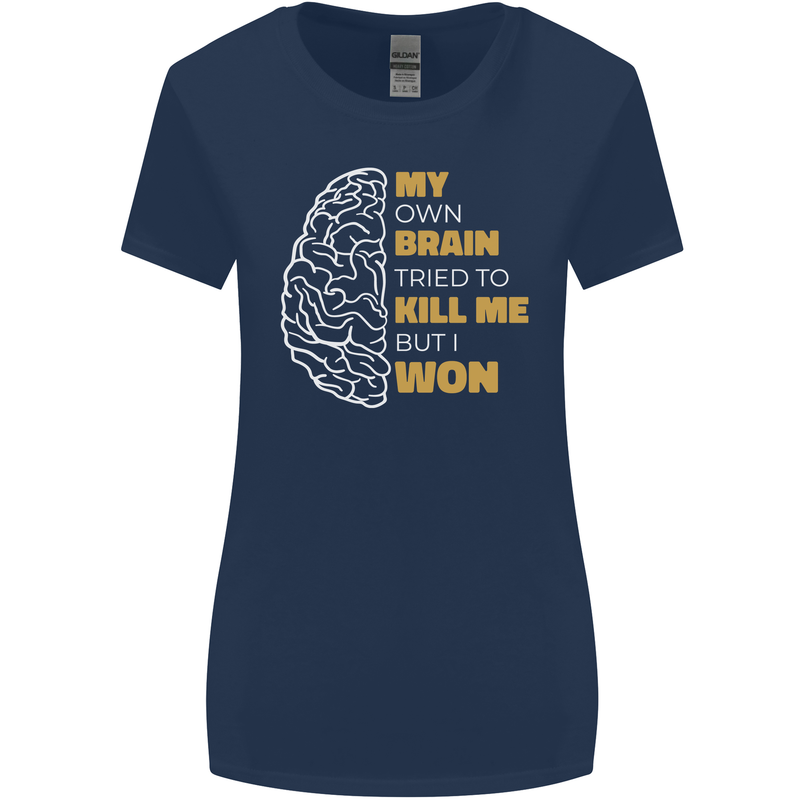 Brain Cancer Aneurysm Awareness Womens Wider Cut T-Shirt Navy Blue