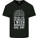 Brains Are Awesome Funny Sarcastic Slogan Mens V-Neck Cotton T-Shirt Black