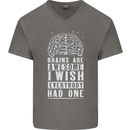 Brains Are Awesome Funny Sarcastic Slogan Mens V-Neck Cotton T-Shirt Charcoal