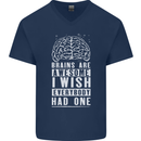 Brains Are Awesome Funny Sarcastic Slogan Mens V-Neck Cotton T-Shirt Navy Blue