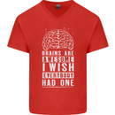 Brains Are Awesome Funny Sarcastic Slogan Mens V-Neck Cotton T-Shirt Red