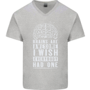 Brains Are Awesome Funny Sarcastic Slogan Mens V-Neck Cotton T-Shirt Sports Grey
