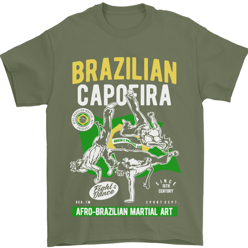 Brazilian Capoeira Mixed Martial Arts MMA Mens T-Shirt Cotton Gildan Military Green