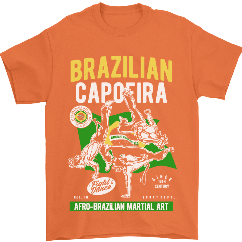 Brazilian Capoeira Mixed Martial Arts MMA Mens T-Shirt Cotton Gildan Orange