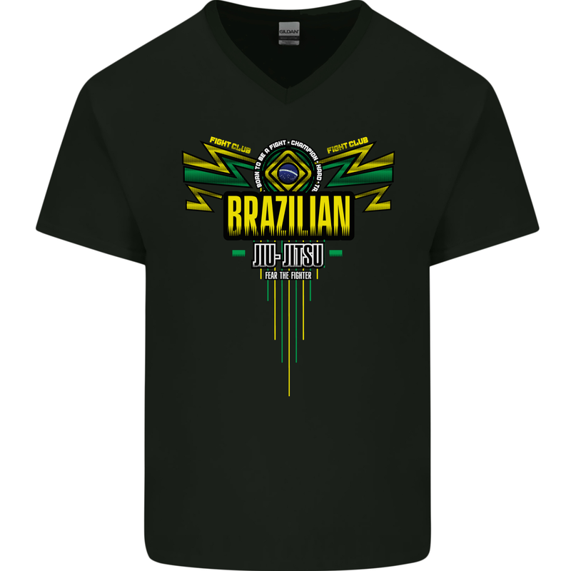 Brazilian Jiu Jitsu MMA Mixed Martial Arts Mens V-Neck Cotton T-Shirt Black