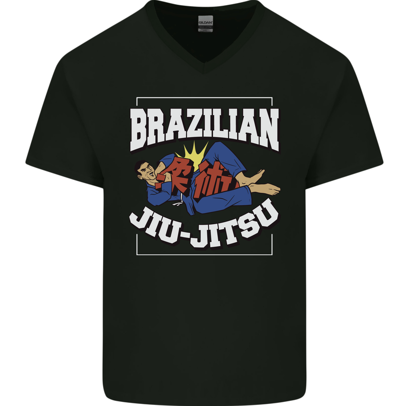 Brazilian Jiu Jitsu Mens V-Neck Cotton T-Shirt Black