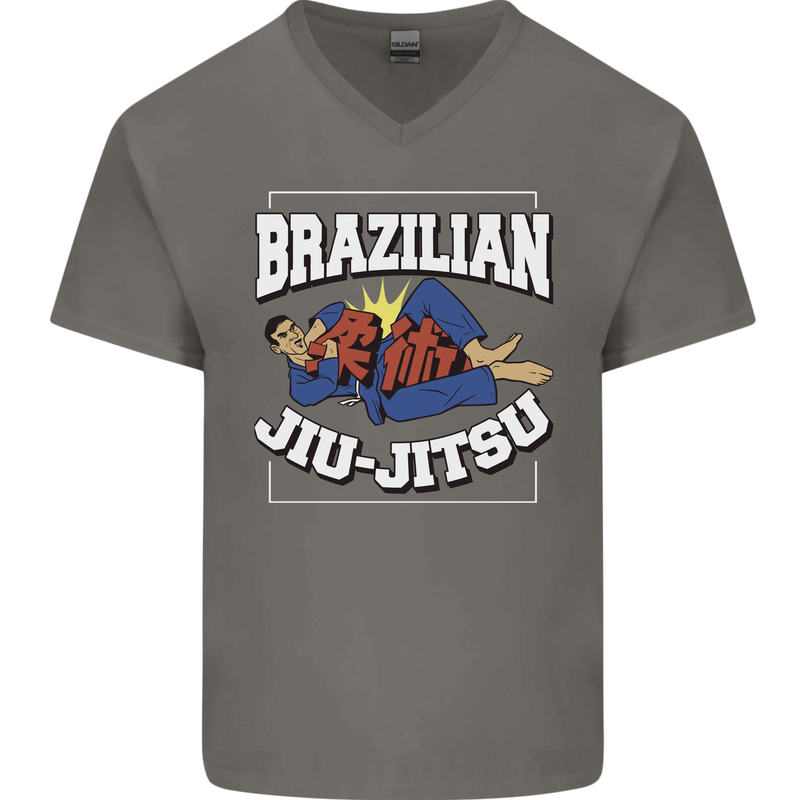 Brazilian Jiu Jitsu Mens V-Neck Cotton T-Shirt Charcoal