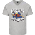 Brazilian Jiu Jitsu Mens V-Neck Cotton T-Shirt Sports Grey