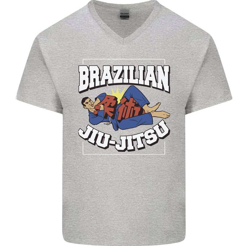 Brazilian Jiu Jitsu Mens V-Neck Cotton T-Shirt Sports Grey