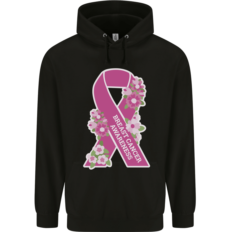 Breast Cancer Awareness Bow Mens 80% Cotton Hoodie Black