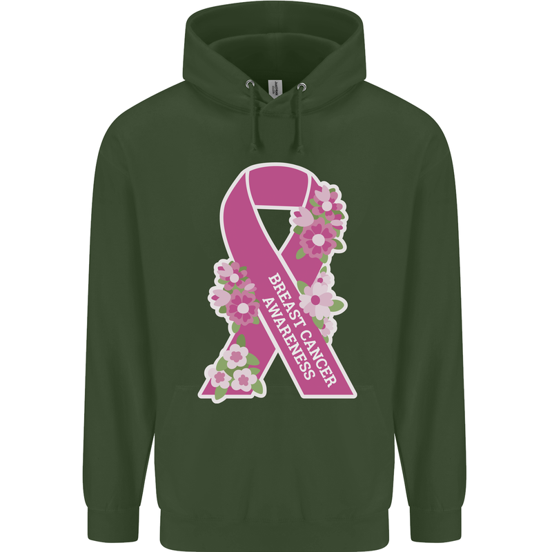 Breast Cancer Awareness Bow Mens 80% Cotton Hoodie Forest Green