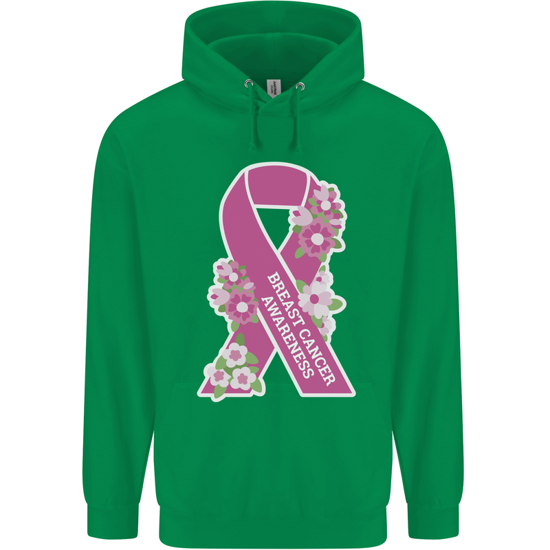 Breast Cancer Awareness Bow Mens 80% Cotton Hoodie Irish Green