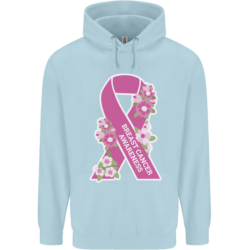 Breast Cancer Awareness Bow Mens 80% Cotton Hoodie Light Blue