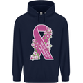Breast Cancer Awareness Bow Mens 80% Cotton Hoodie Navy Blue
