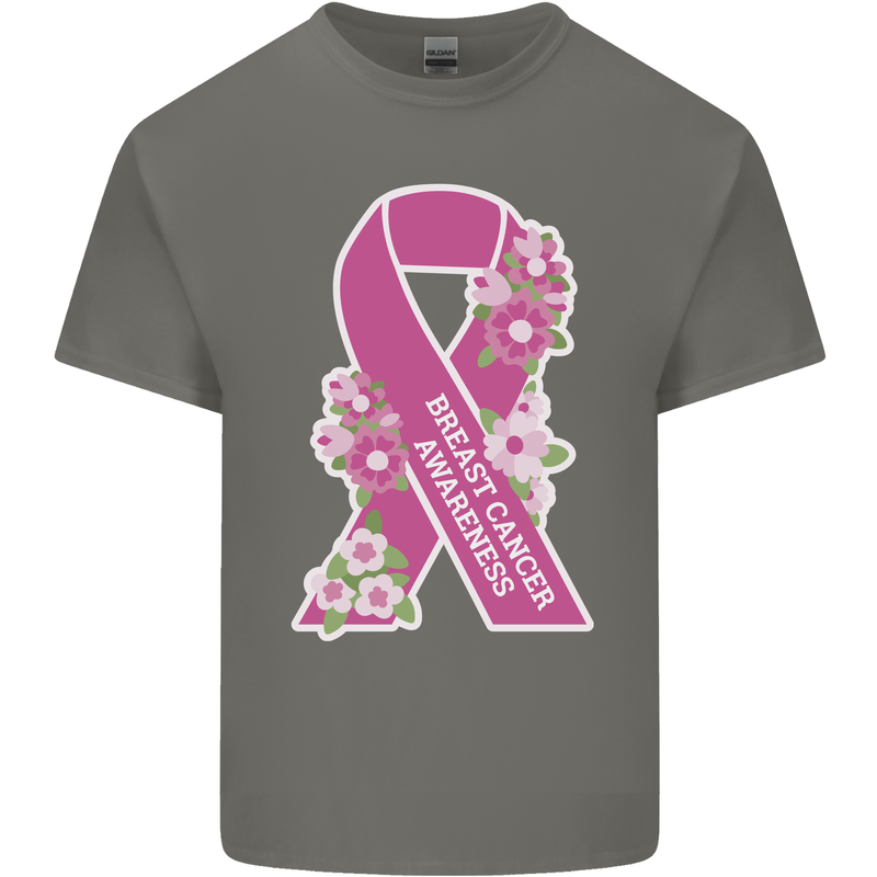 Breast Cancer Awareness Bow Mens Cotton T-Shirt Tee Top Charcoal