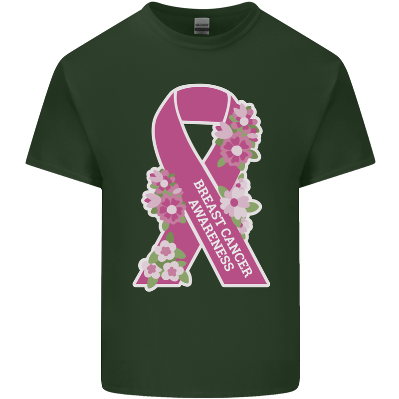 Breast Cancer Awareness Bow Mens Cotton T-Shirt Tee Top Forest Green