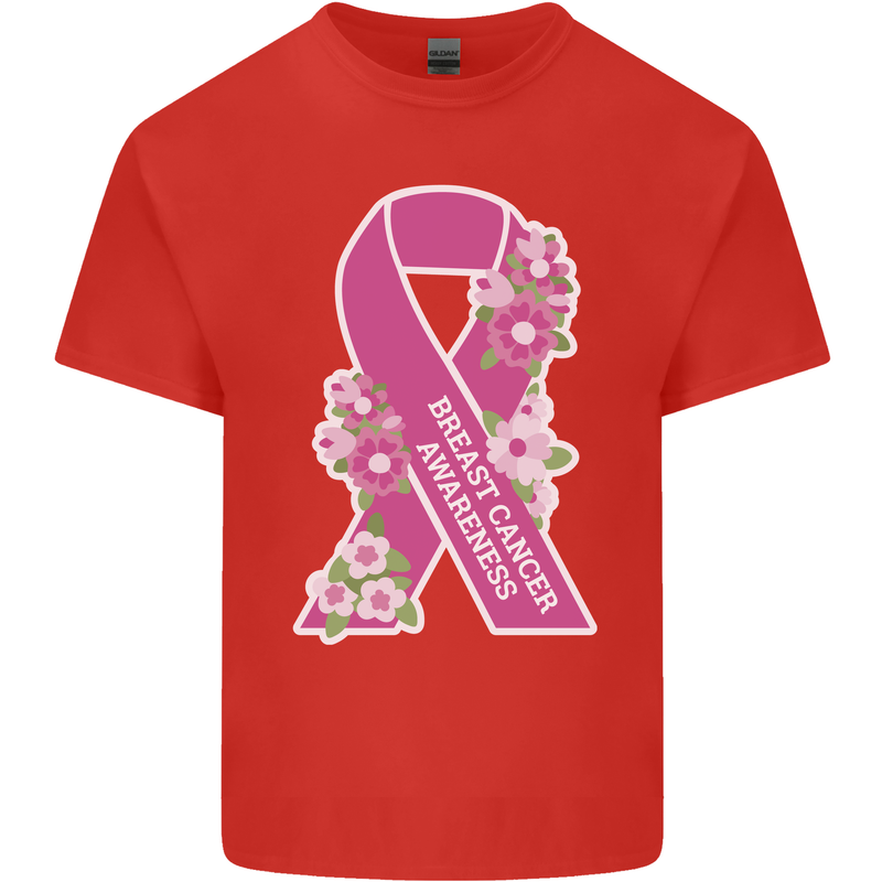Breast Cancer Awareness Bow Mens Cotton T-Shirt Tee Top Red