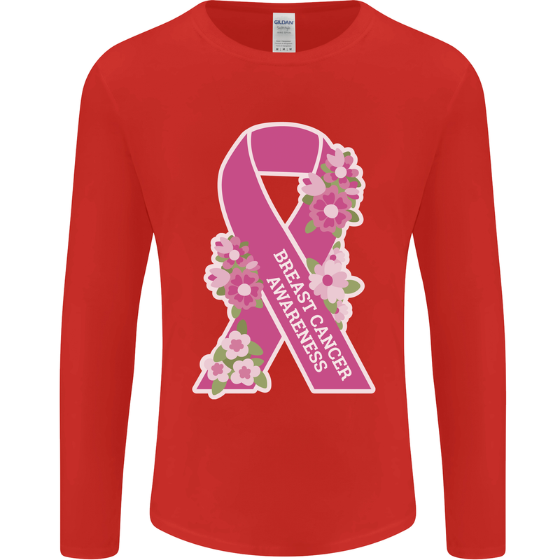 Breast Cancer Awareness Bow Mens Long Sleeve T-Shirt Red