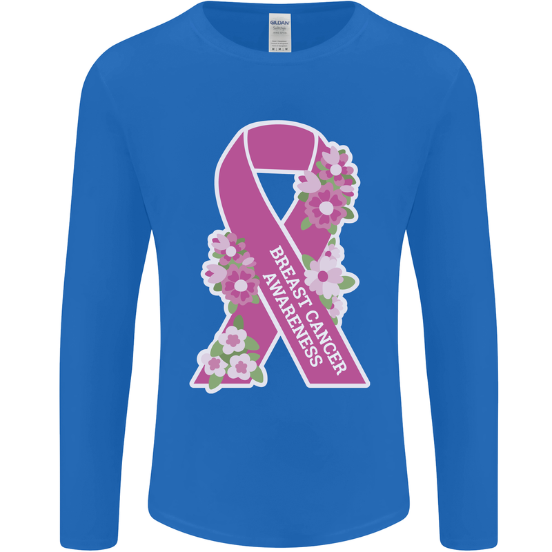Breast Cancer Awareness Bow Mens Long Sleeve T-Shirt Royal Blue