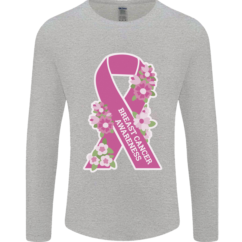 Breast Cancer Awareness Bow Mens Long Sleeve T-Shirt Sports Grey
