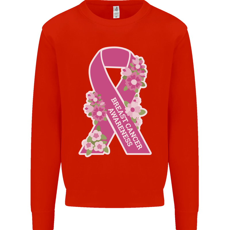 Breast Cancer Awareness Bow Mens Sweatshirt Jumper Bright Red