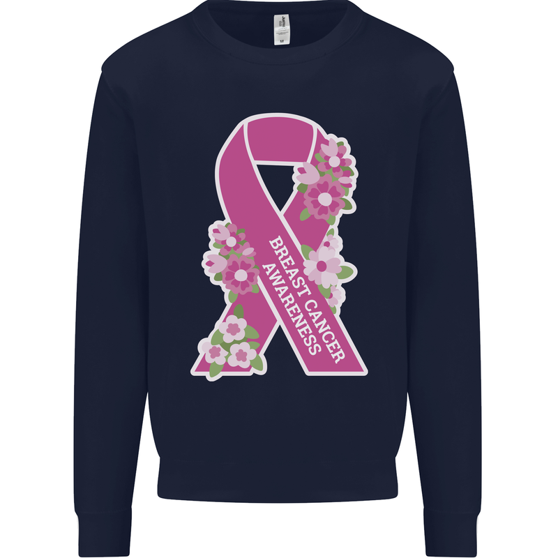 Breast Cancer Awareness Bow Mens Sweatshirt Jumper Navy Blue