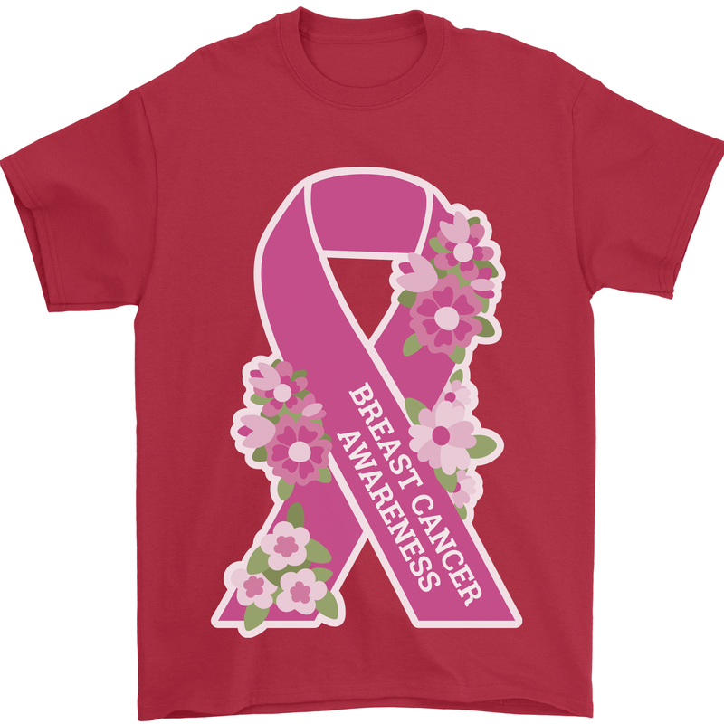 Breast Cancer Awareness Bow Mens T-Shirt 100% Cotton Red