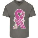 Breast Cancer Awareness Bow Mens V-Neck Cotton T-Shirt Charcoal