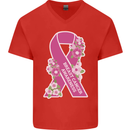 Breast Cancer Awareness Bow Mens V-Neck Cotton T-Shirt Red