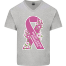 Breast Cancer Awareness Bow Mens V-Neck Cotton T-Shirt Sports Grey