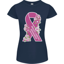 Breast Cancer Awareness Bow Womens Petite Cut T-Shirt Navy Blue