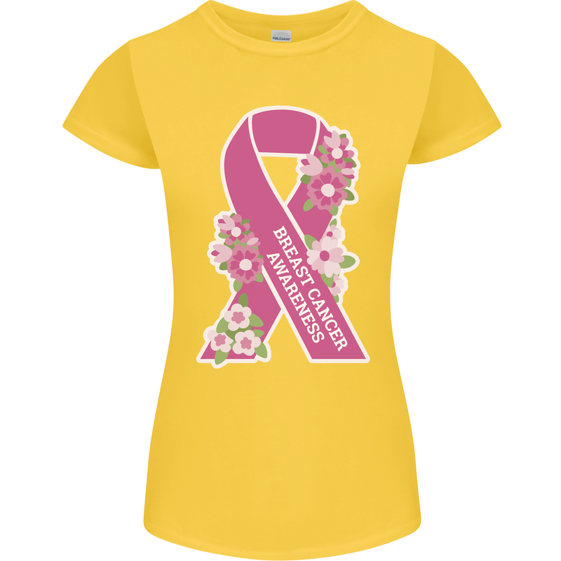 Breast Cancer Awareness Bow Womens Petite Cut T-Shirt Yellow