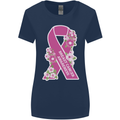 Breast Cancer Awareness Bow Womens Wider Cut T-Shirt Navy Blue