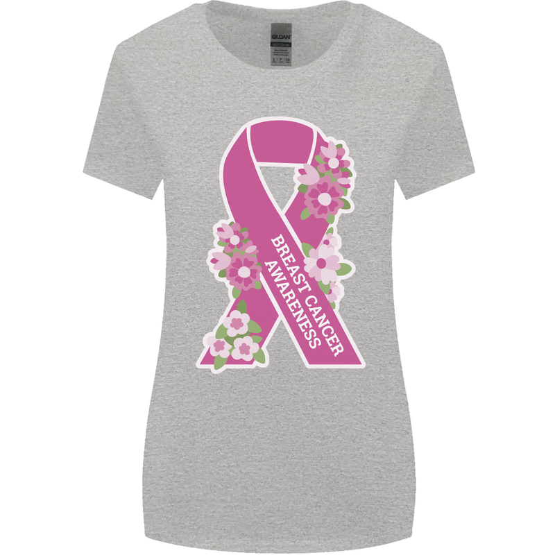 Breast Cancer Awareness Bow Womens Wider Cut T-Shirt Sports Grey