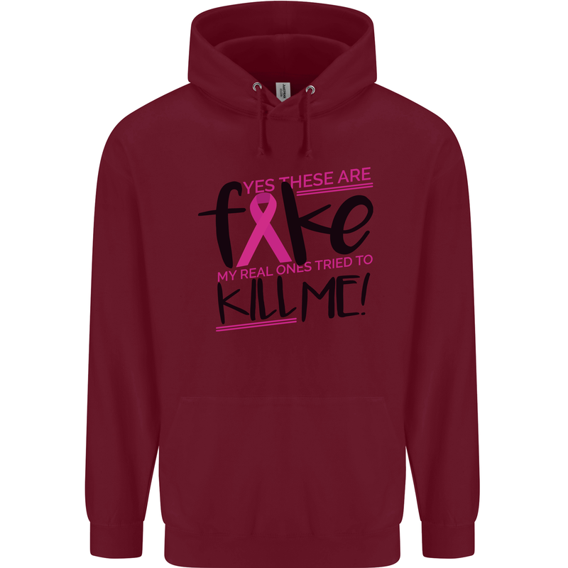 Breast Cancer Awareness Fake Boobs Childrens Kids Hoodie Maroon