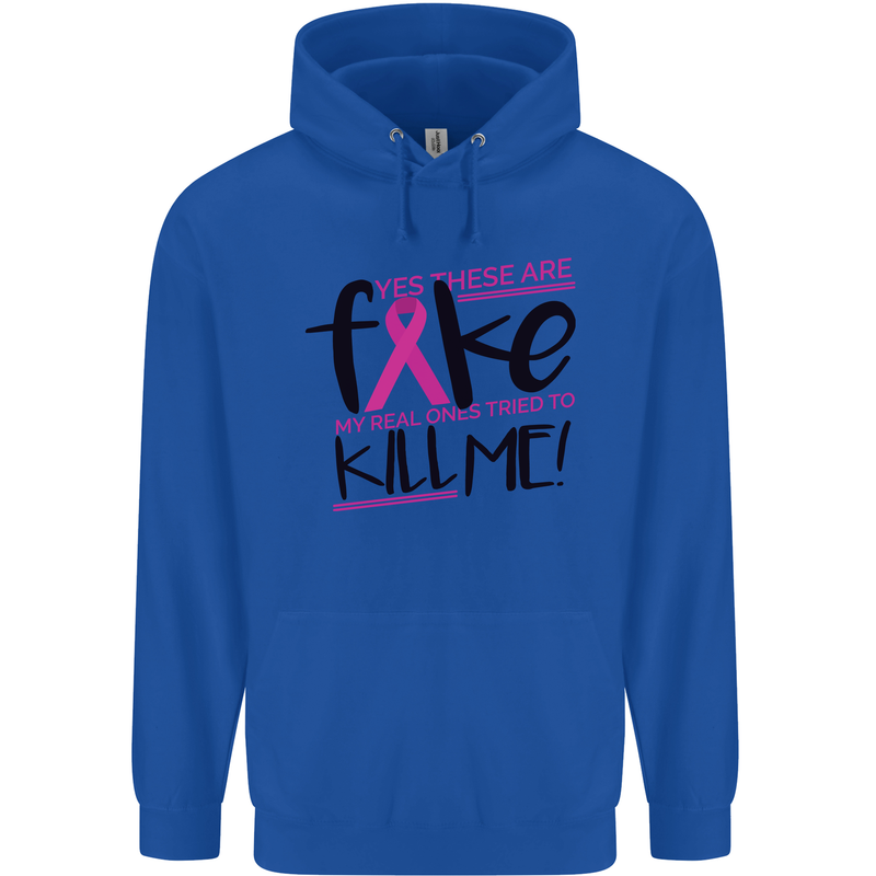 Breast Cancer Awareness Fake Boobs Childrens Kids Hoodie Royal Blue