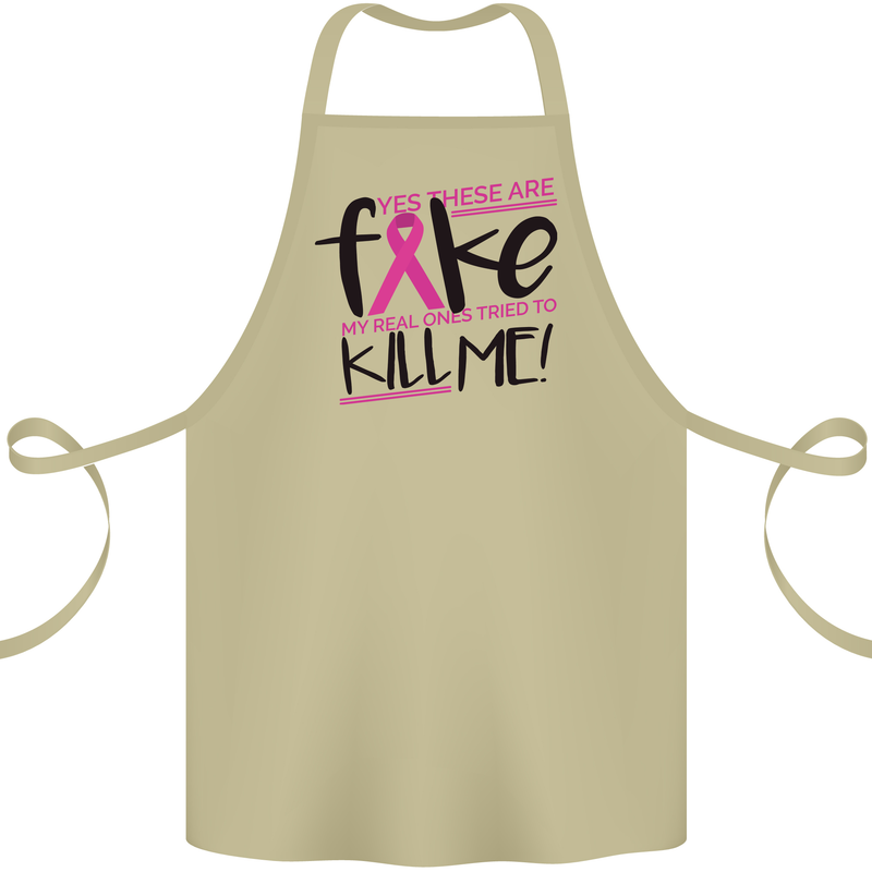 Breast Cancer Awareness Fake Boobs Cotton Apron 100% Organic Khaki