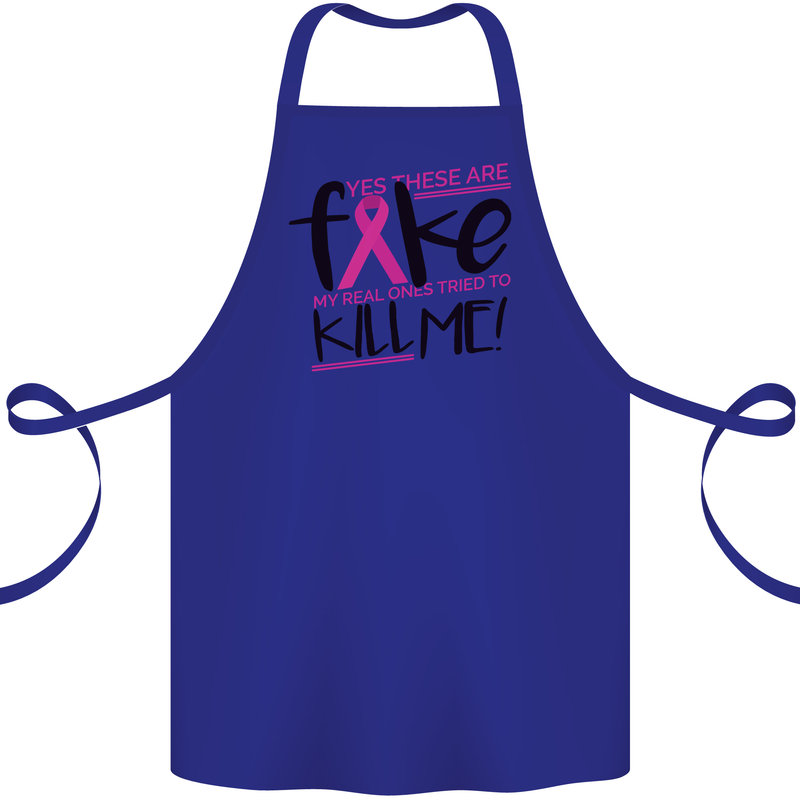Breast Cancer Awareness Fake Boobs Cotton Apron 100% Organic Royal Blue