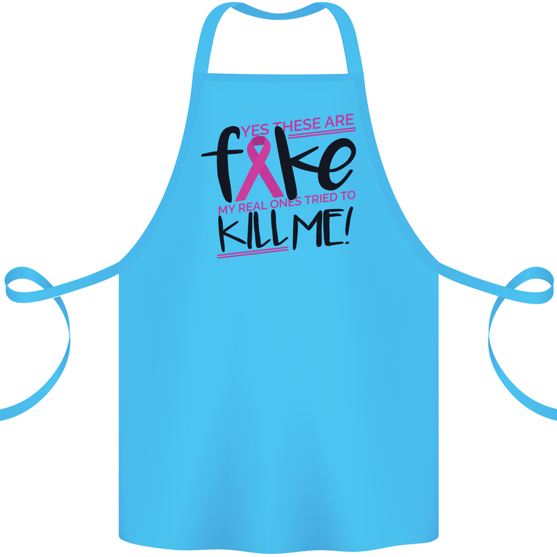 Breast Cancer Awareness Fake Boobs Cotton Apron 100% Organic Turquoise