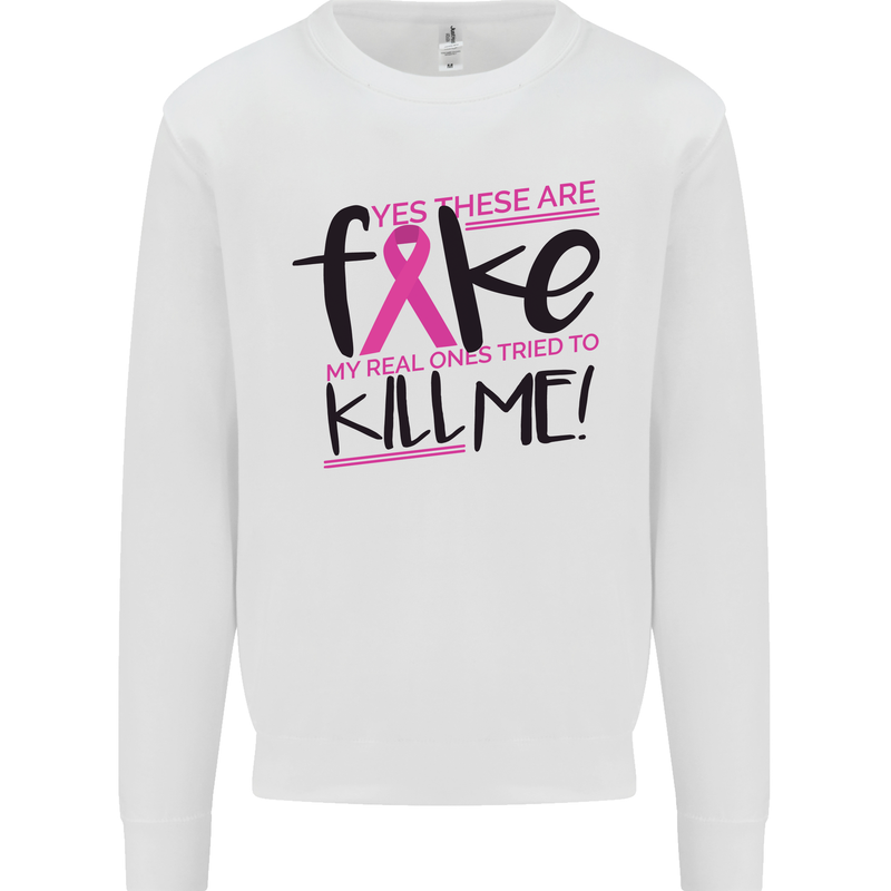 Breast Cancer Awareness Fake Boobs Kids Sweatshirt Jumper White