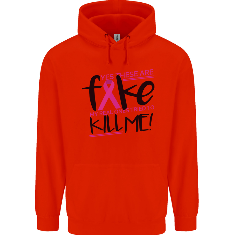 Breast Cancer Awareness Fake Boobs Mens 80% Cotton Hoodie Bright Red