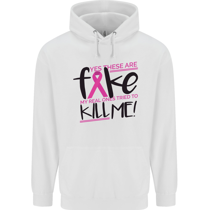 Breast Cancer Awareness Fake Boobs Mens 80% Cotton Hoodie White