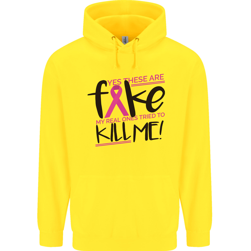 Breast Cancer Awareness Fake Boobs Mens 80% Cotton Hoodie Yellow