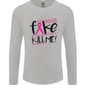 Breast Cancer Awareness Fake Boobs Mens Long Sleeve T-Shirt Sports Grey