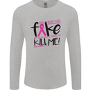 Breast Cancer Awareness Fake Boobs Mens Long Sleeve T-Shirt Sports Grey