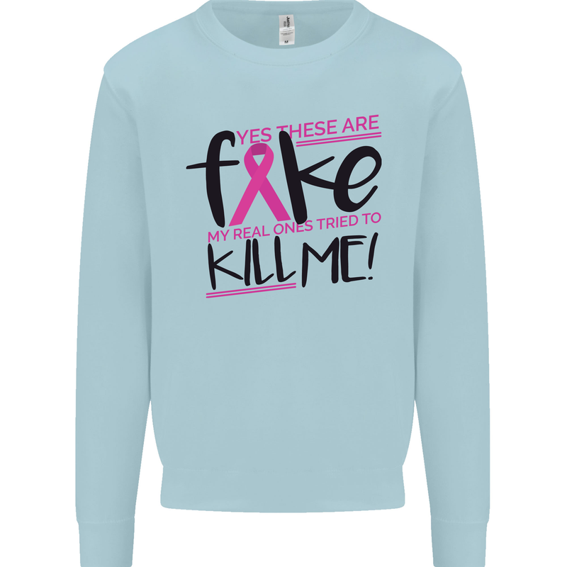 Breast Cancer Awareness Fake Boobs Mens Sweatshirt Jumper Light Blue
