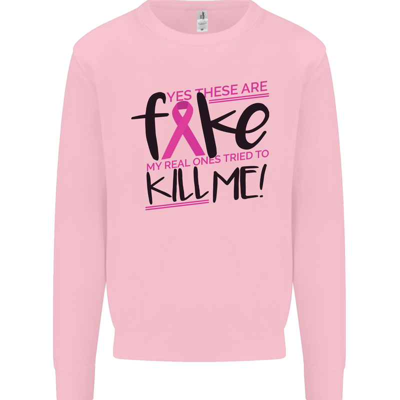 Breast Cancer Awareness Fake Boobs Mens Sweatshirt Jumper Light Pink